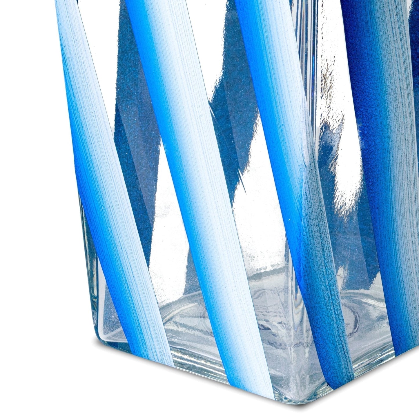 Vaso in vetro blu quadrato dipinto a mano