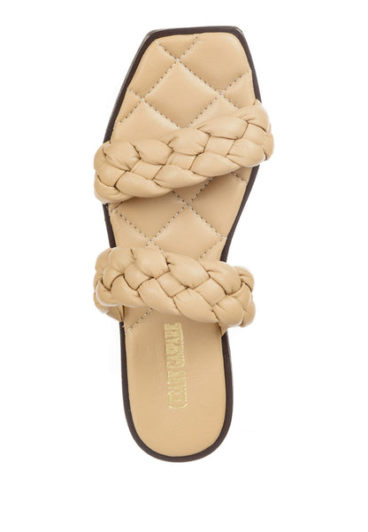 High quality soft leather flat Sole Sandals - Beige