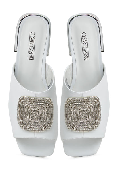 Block Heeled Slippers Beatriz -White