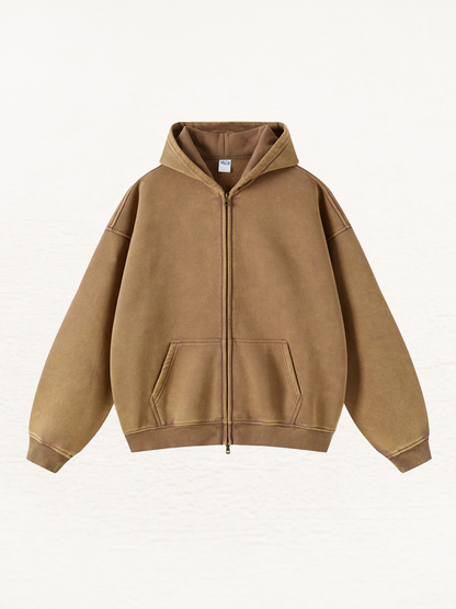 Distressed Double Slider Zip Hoodie