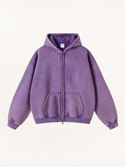Distressed Double Slider Zip Hoodie