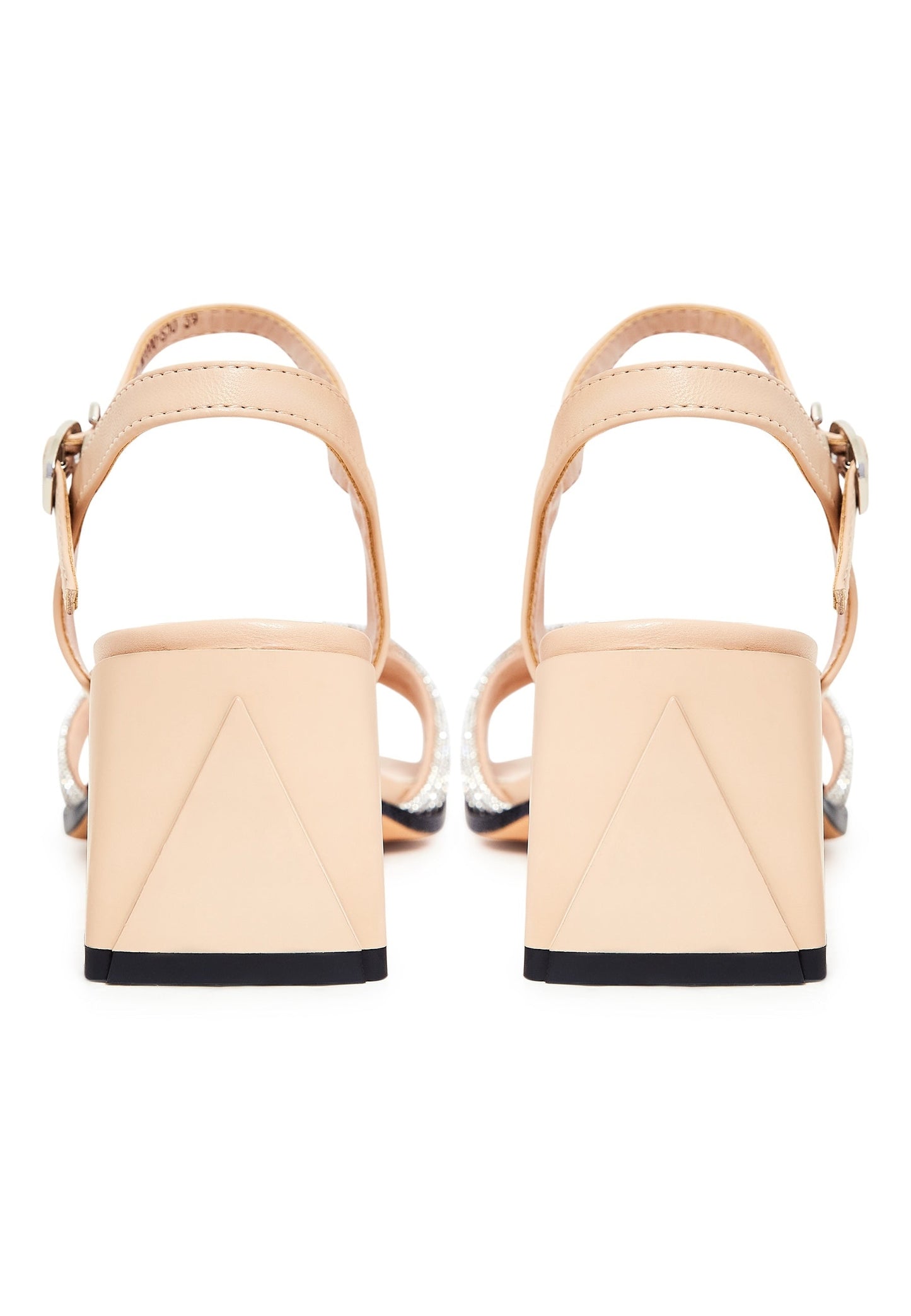 Open Toe Leather Block Heels Sandals Andrea- Beige