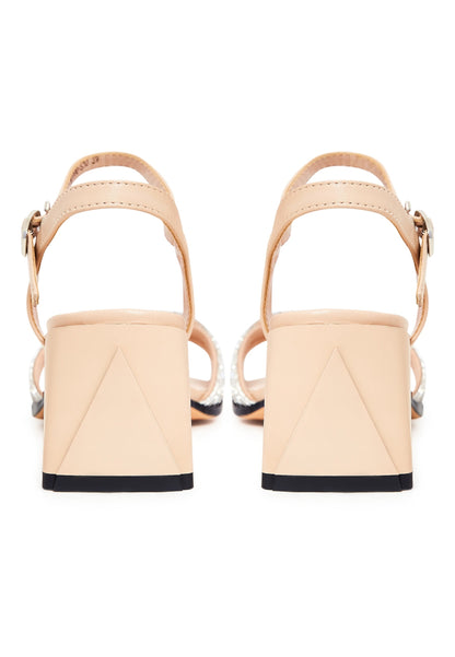 Open Toe Leather Block Heels Sandals Andrea- Beige