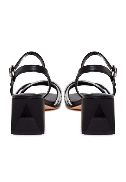 Open Toe Leather Block Heels  Sandals Andrea - Black
