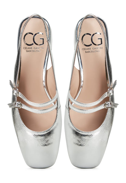 Slingback Block Heels Pumps Marisol - Silver