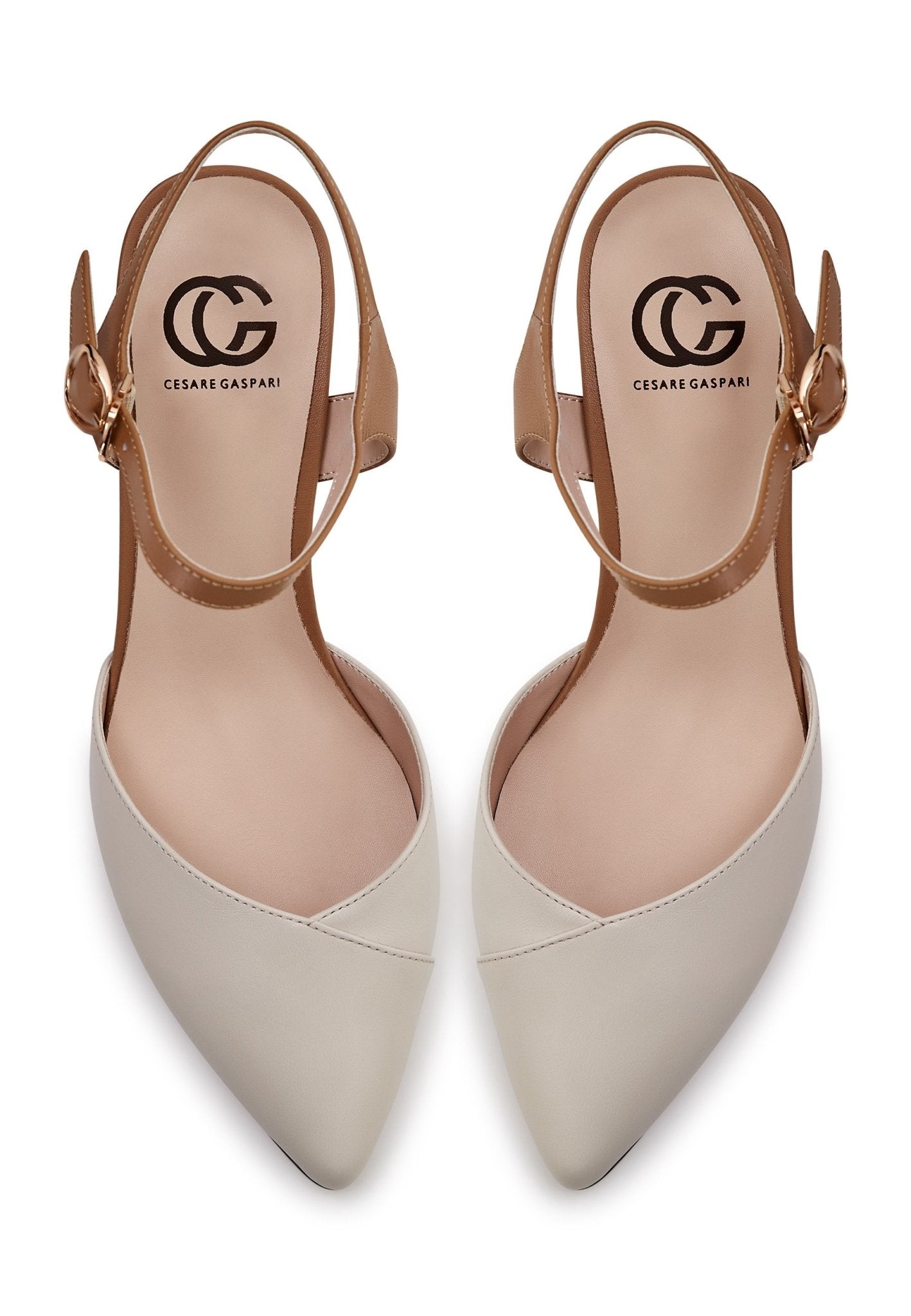 Block Heel Leather Pump - Beige