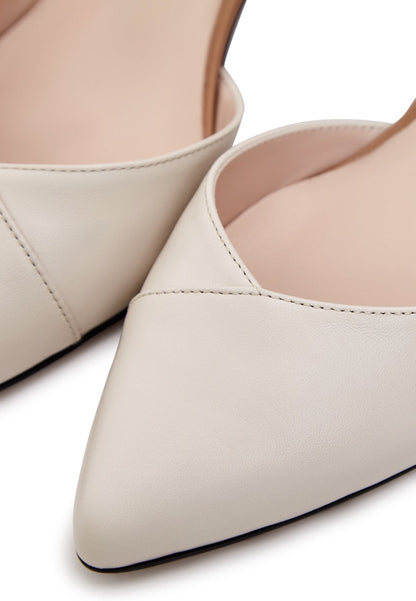 Block Heel Leather Pump - Beige
