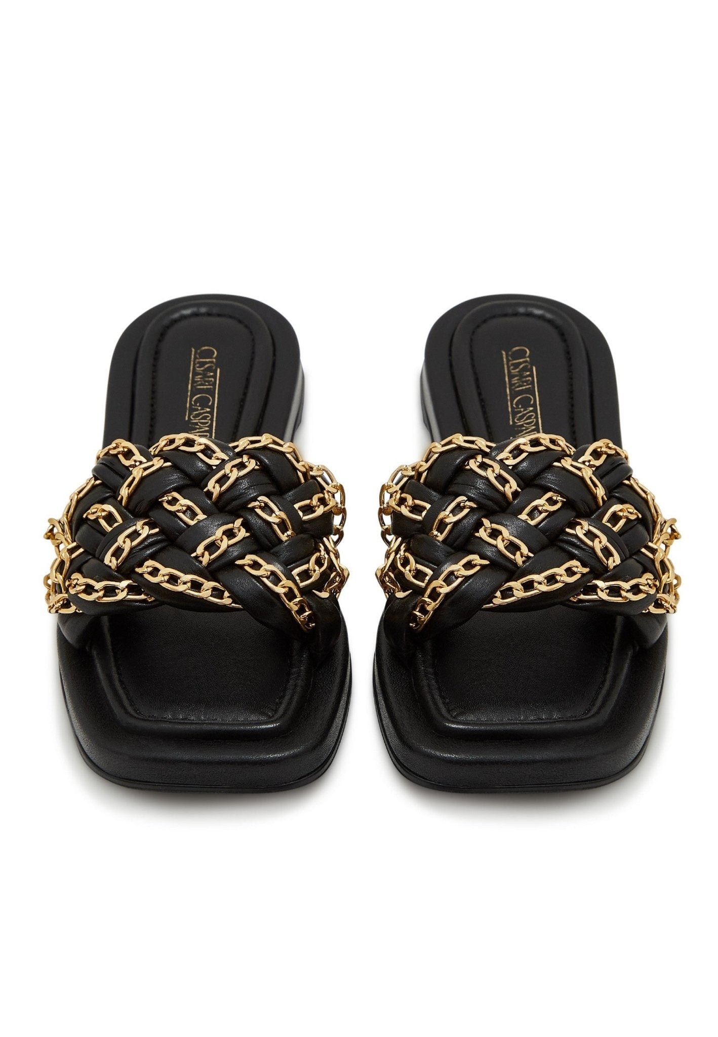 Chain Leather Sandals - Black