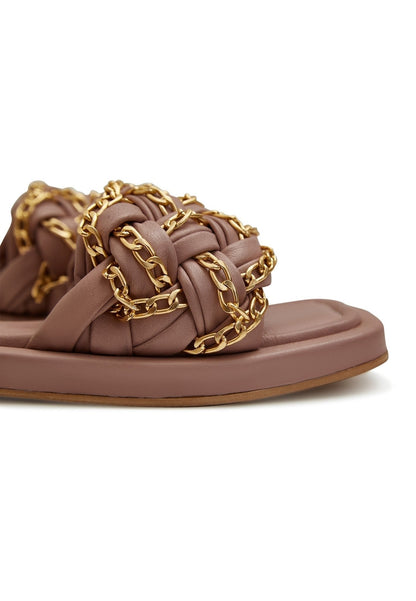 Chain Leather Sandals - Beige