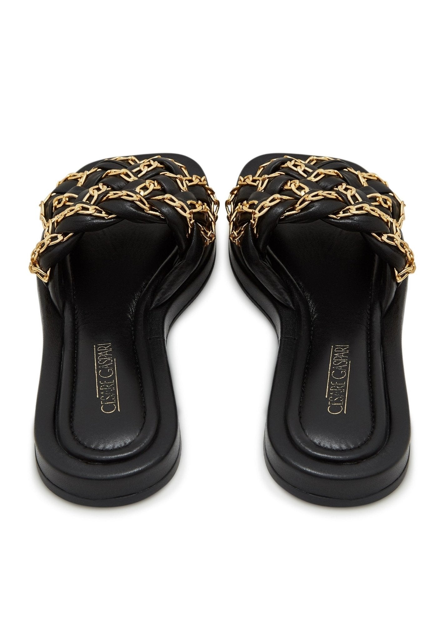Chain Leather Sandals - Black