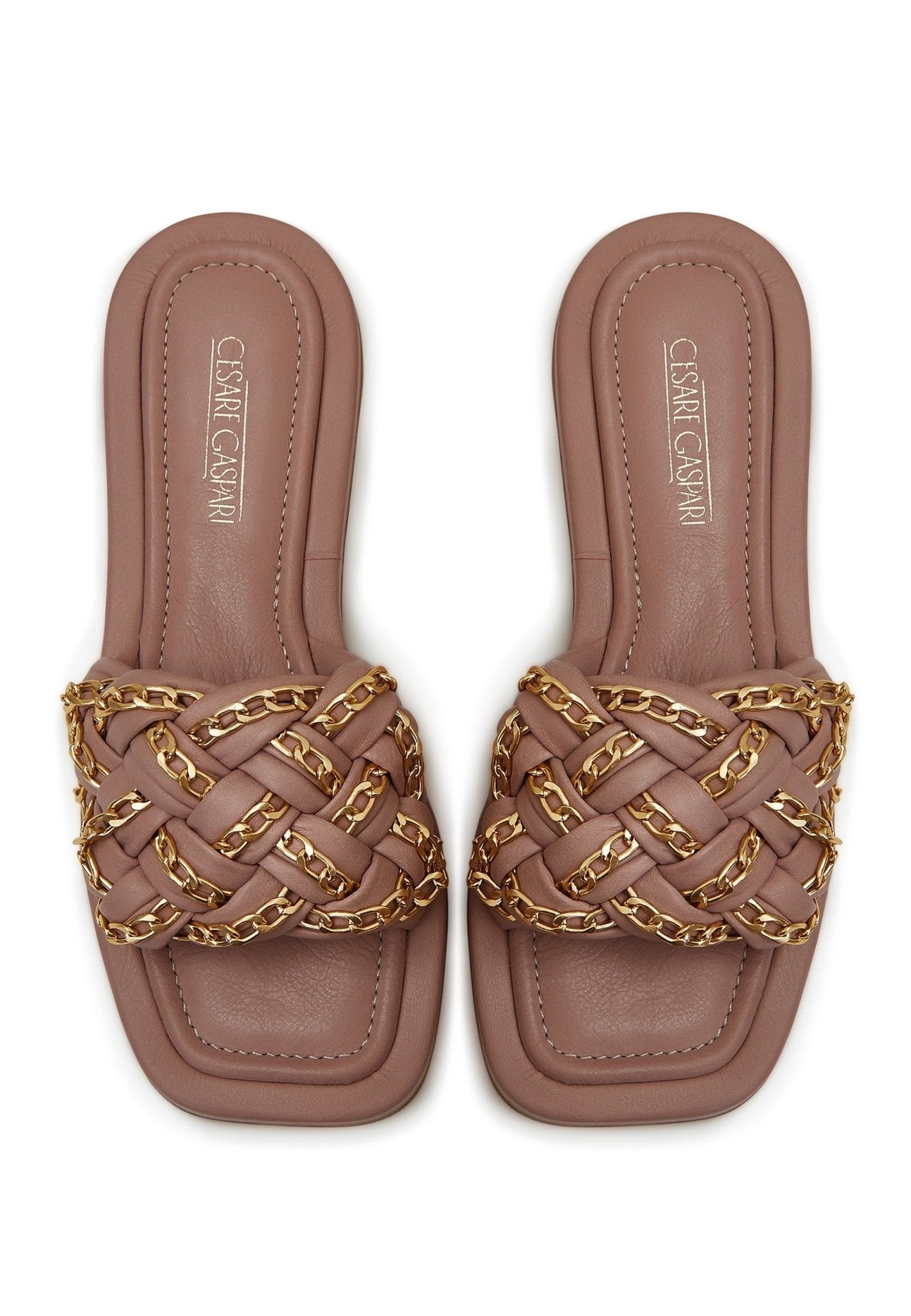 Chain Leather Sandals - Beige