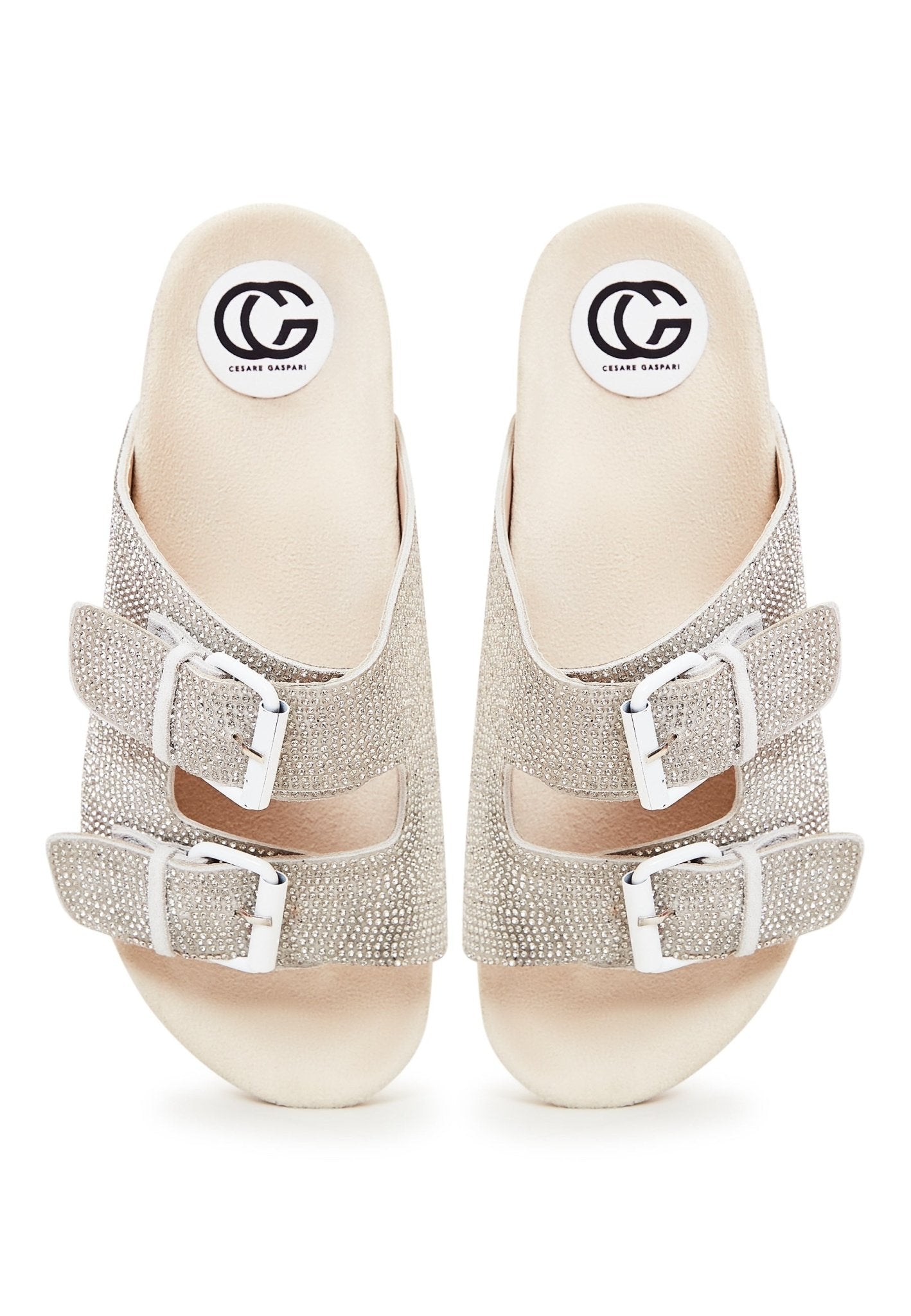 Jewel Flat Sole Mules - Silver