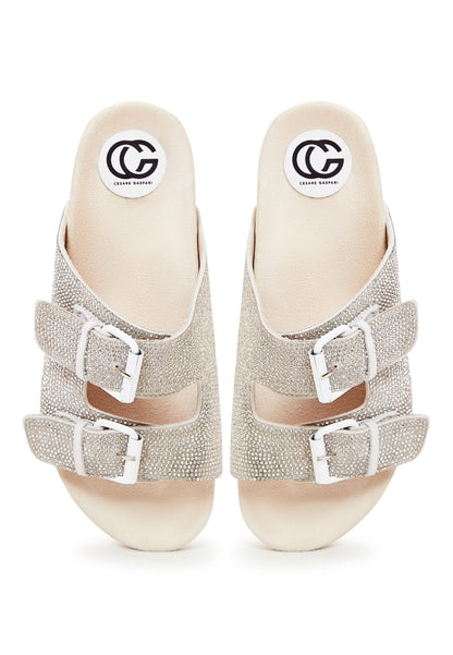 Jewel Flat Sole Mules - Silver