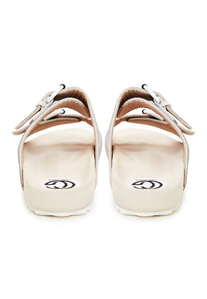 Jewel Flat Sole Mules - Silver