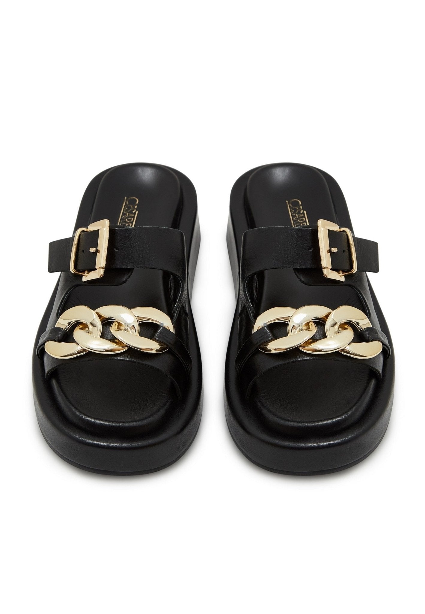 Leather Chain Sandals - Black