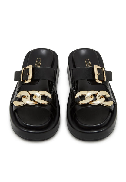 Leather Chain Sandals - Black