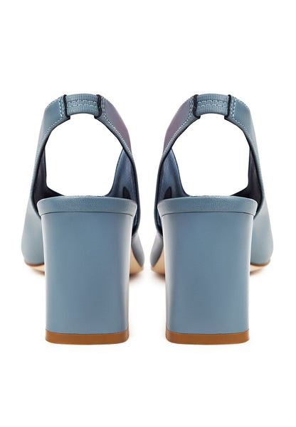 Leather Classic Block Heel Sandals - Blue