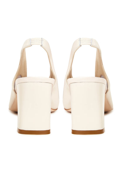 Leather Classic Block Heel Sandals - Beige