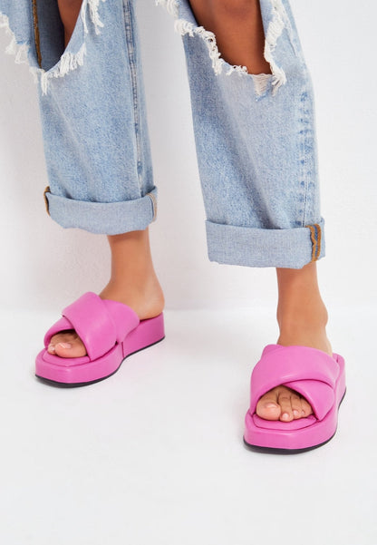 Leather Platform Mule - Fuchsia