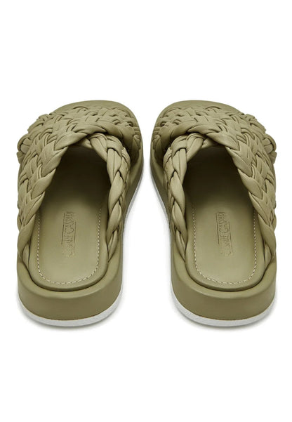 Open Tip Leather Sandals - Green