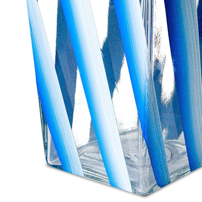 Vaso in vetro blu quadrato dipinto a mano