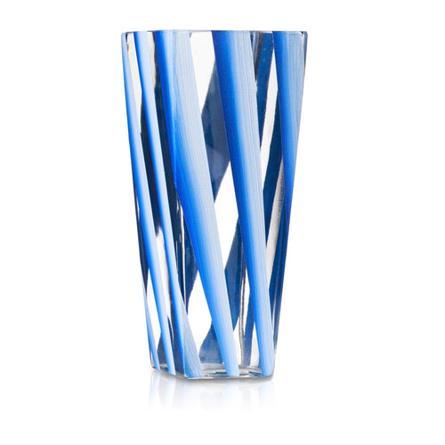 Vaso in vetro blu quadrato dipinto a mano