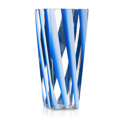 Vaso in vetro blu quadrato dipinto a mano